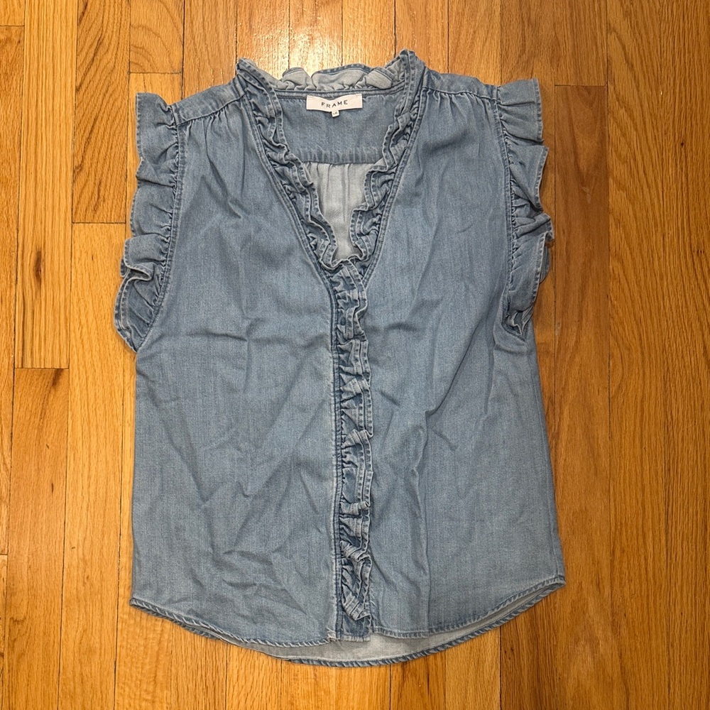 Frame Denim Women’s Blue Ruffle Top Size L
